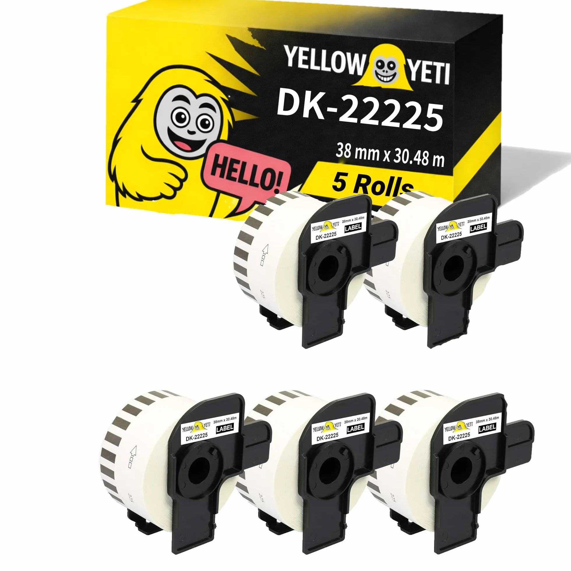 Yellow Yeti DK-22225 etykiety ciągłe 38mm x 30,48m Brother P-Touch QL-500