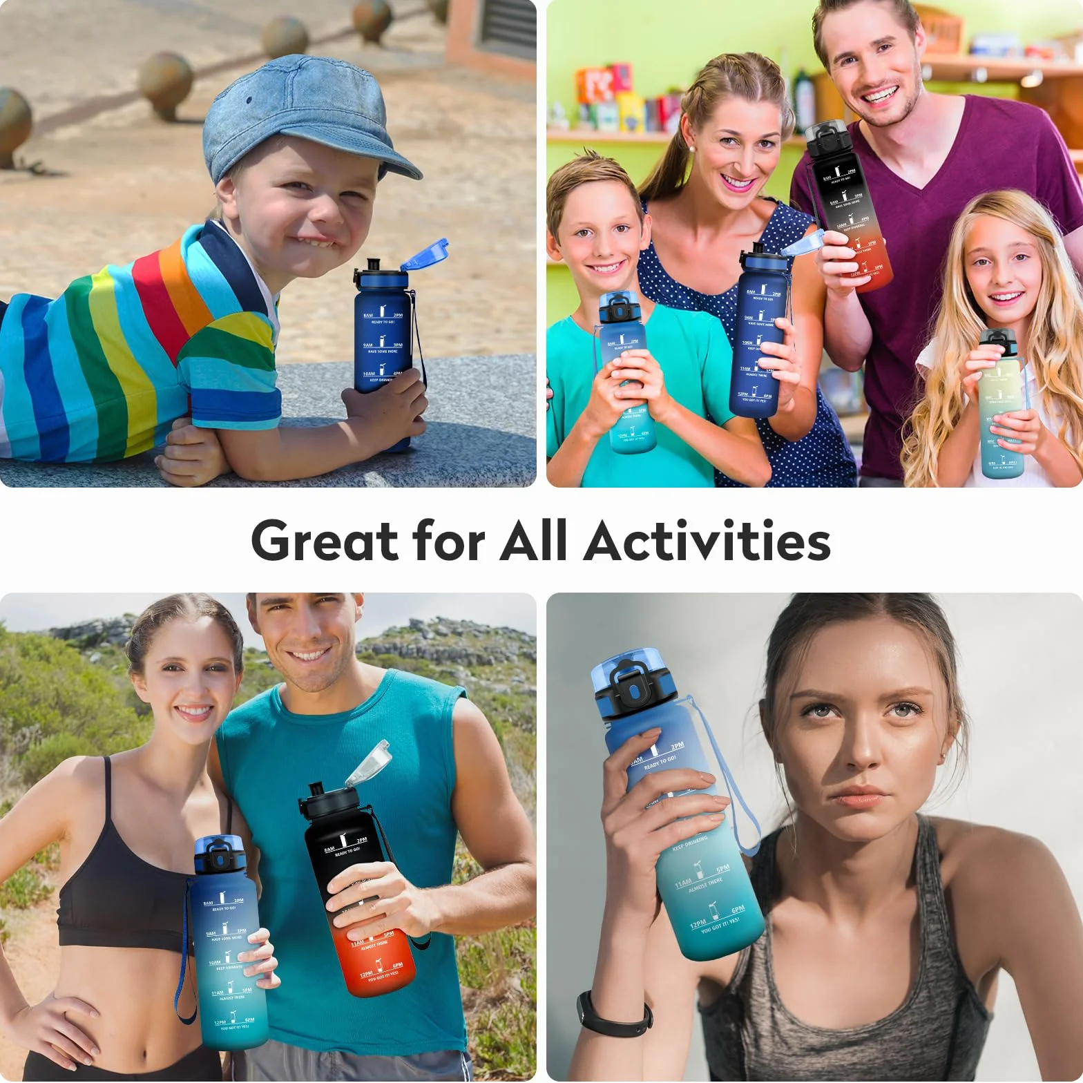 KollyKolla Gourde Enfant 500ml avec Filtre sans BPA, Bouteille d'eau Étanche Sport avec Marqueur de Temps