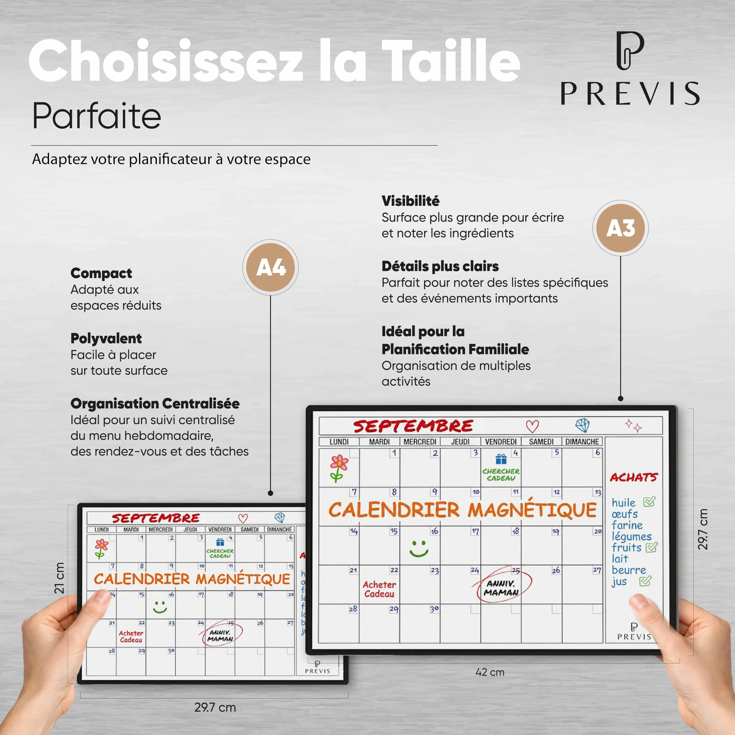 Previs Calendrier Magnetique Frigo A4 (21x29cm) avec 3 Marqueurs Premium - Planning Mensuel Aimanté 2025 2026