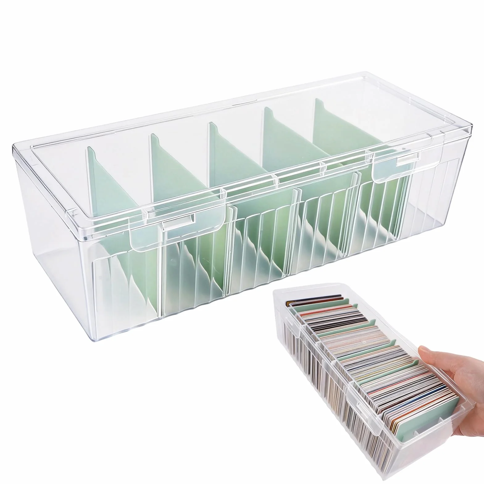 Boîtes de Rangement en Plastique Transparentes 23,5x9,5x6,8 cm pour Cartes de Révision et Collection