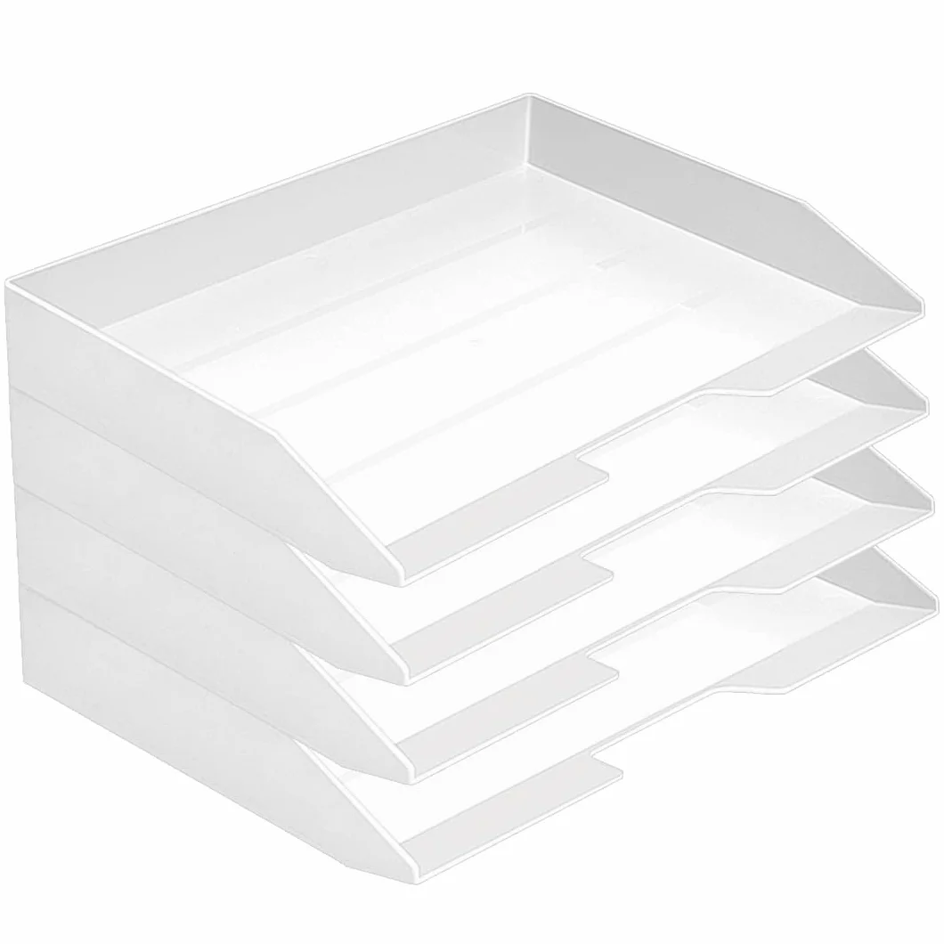 Acrimet Corbeille à Courrier Empilable Format Paysage Organiseur Bureau Papier A4 Plastique Résistant Blanc Lot de 4