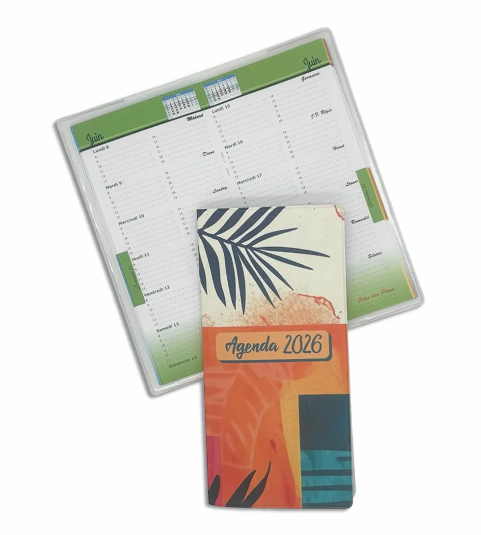 Agenda de Poche 2026 Format Compact 64 Pages Couverture Gomme Expansée Fabrication Française
