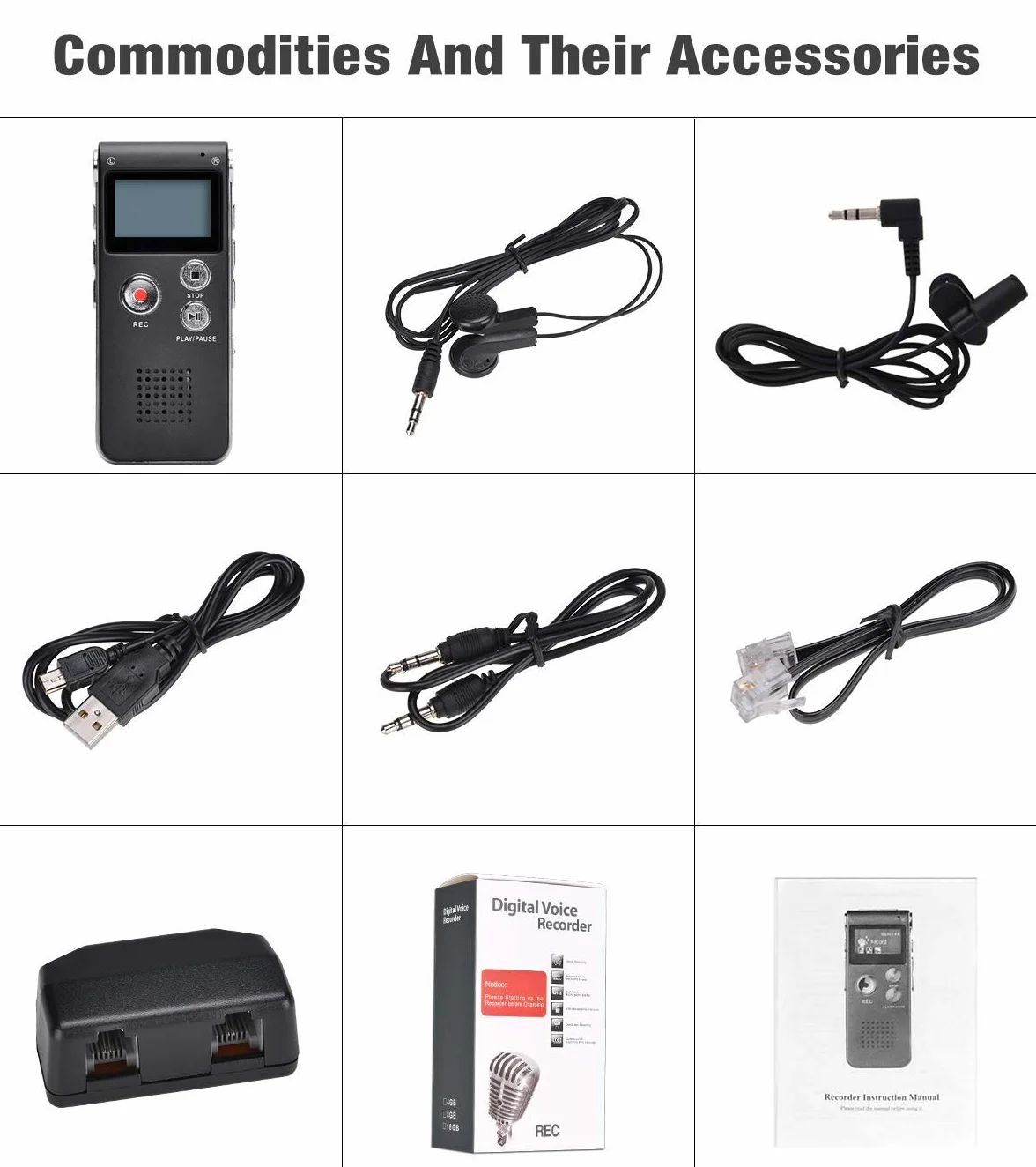 Lychee Dictaphone Enregistreur Vocal Numérique 8GO Portable, Lecteur MP3 Audio à Double Microphone Noir