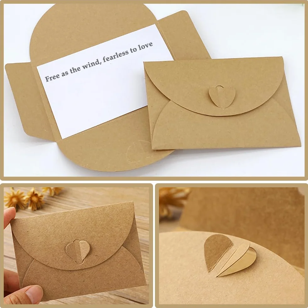 Enveloppes en Papier Kraft avec Cartes Vierges - Mini Enveloppes Coeur pour Cartes Cadeaux DIY Graffiti