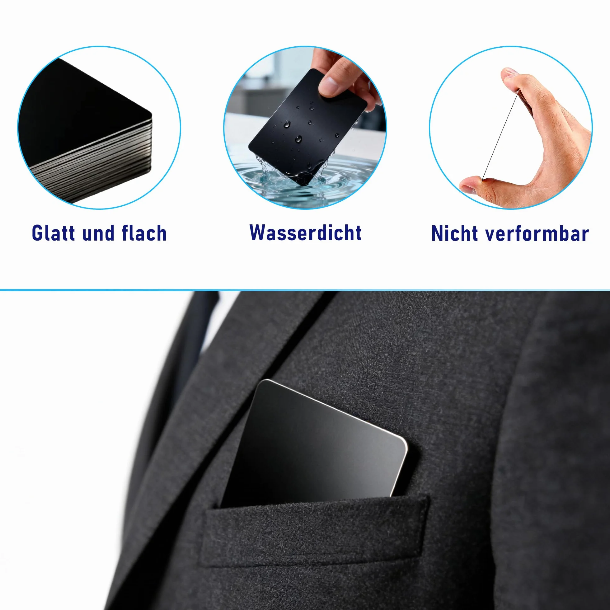 Cartes de Visite Vierges en Aluminium Noir Mat 150 Pièces 86 x 54 x 0.21 mm Compatibles Impression Jet d'Encre et Laser