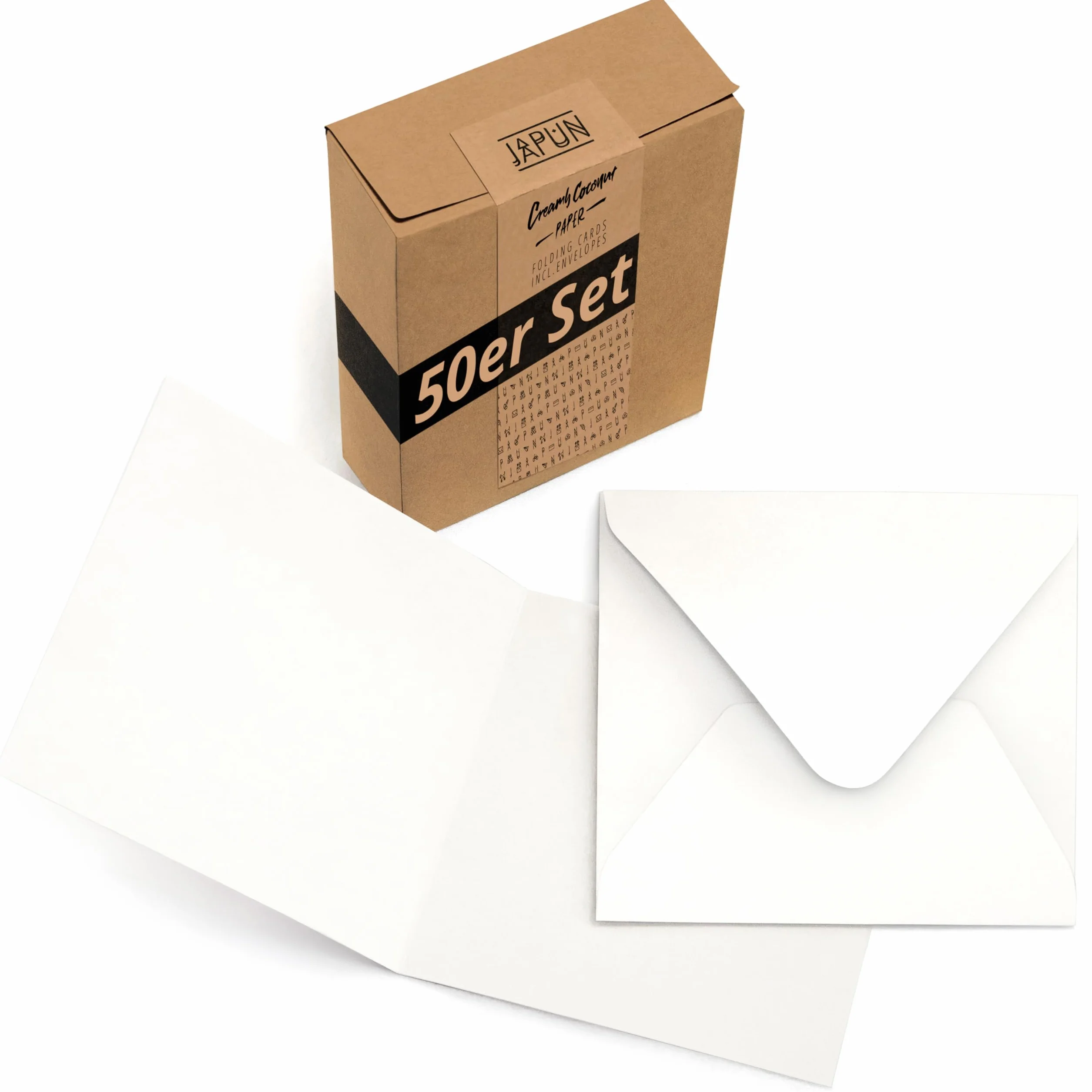 Cartes pliantes vierges blanches avec enveloppes - Lot de 50 - Japun