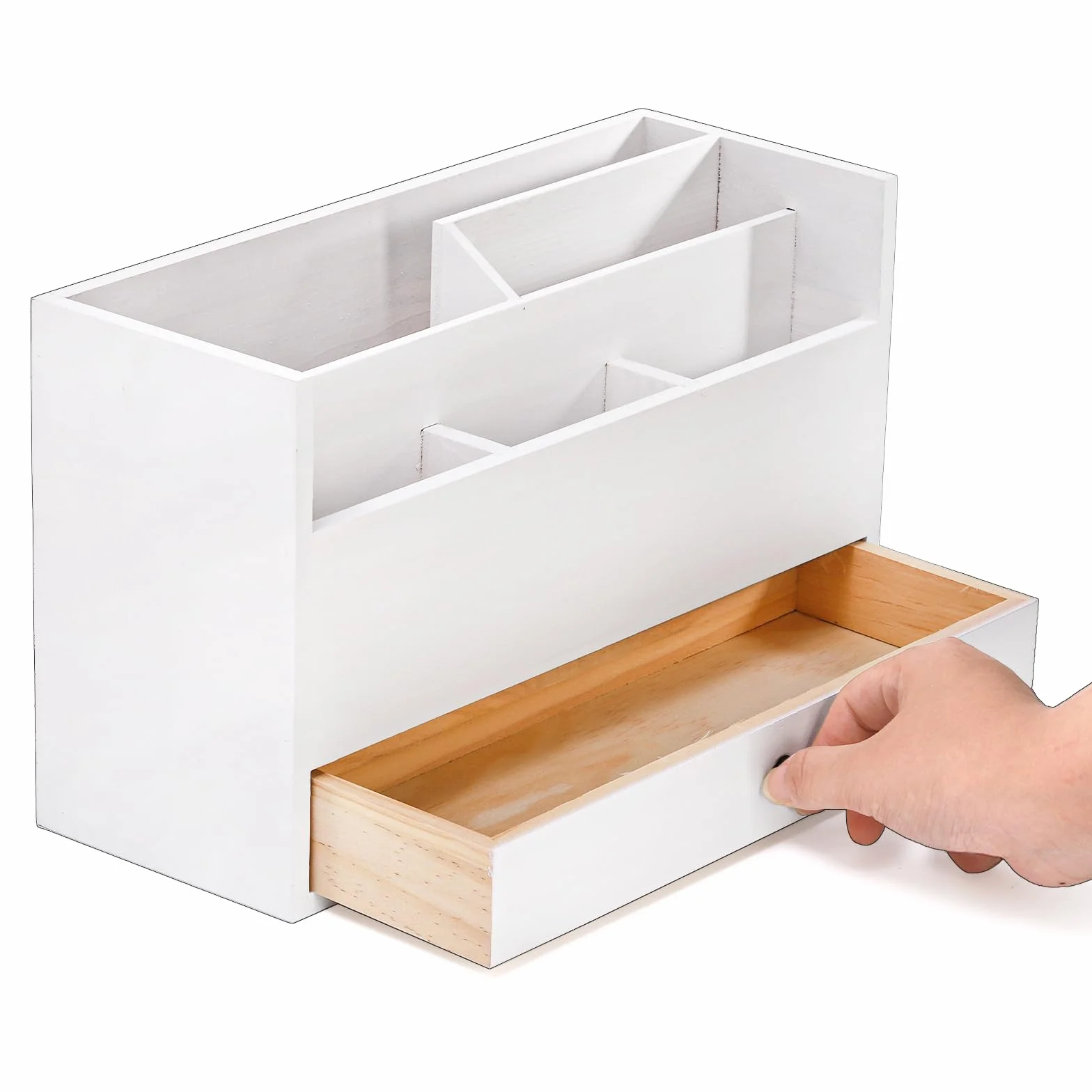 Organiseur de courrier en bois blanc avec tiroir pour bureau