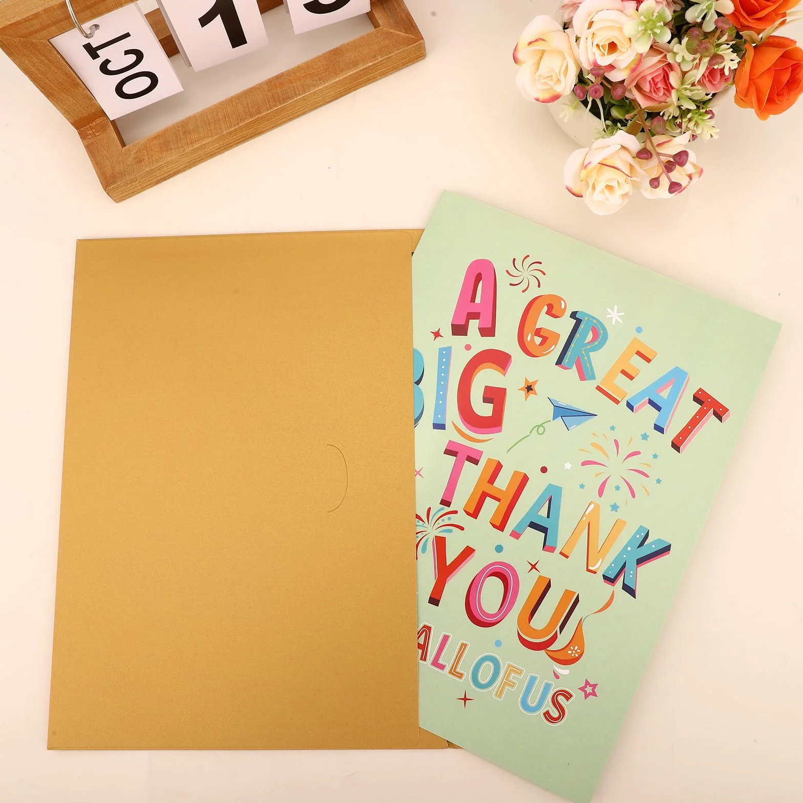Grande Carte de Remerciement 40x27cm avec Enveloppe pour Départ à la Retraite Patron Enseignant Collègue Vert