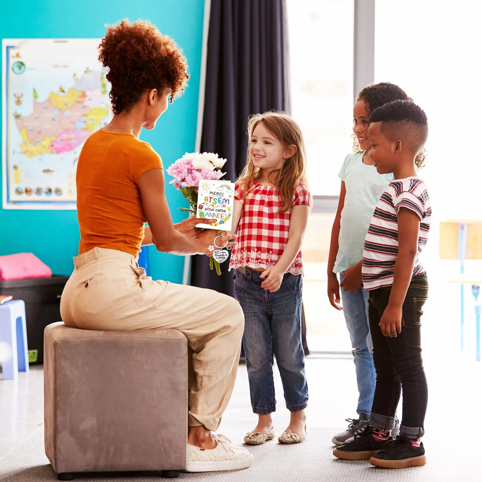 Carte Merci ATSEM Fin d'Année avec Enveloppe Porte-Clé Cadeau Maternelle