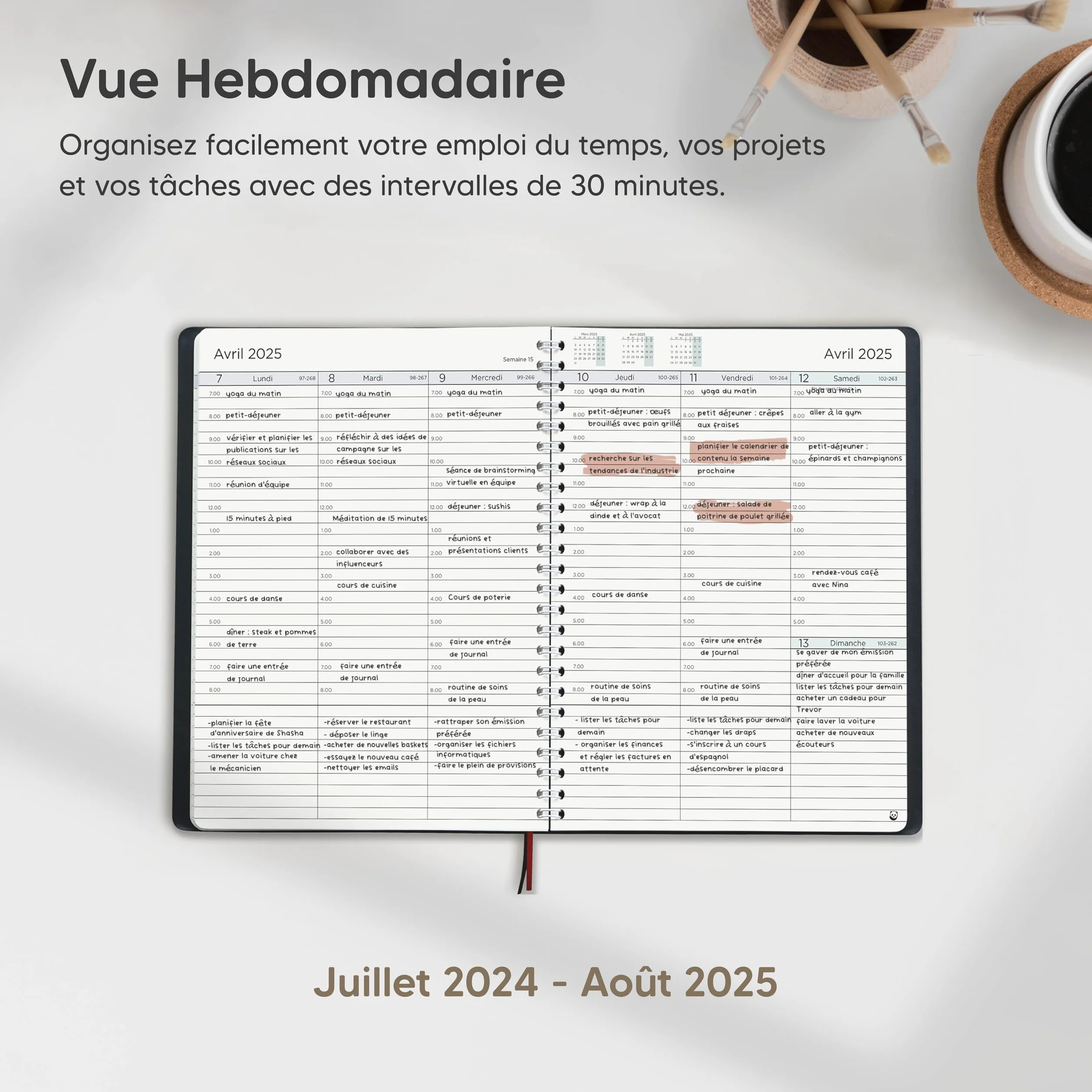 SmartPanda Agenda 2024-2025 Semainier A5 Couverture Souple Français