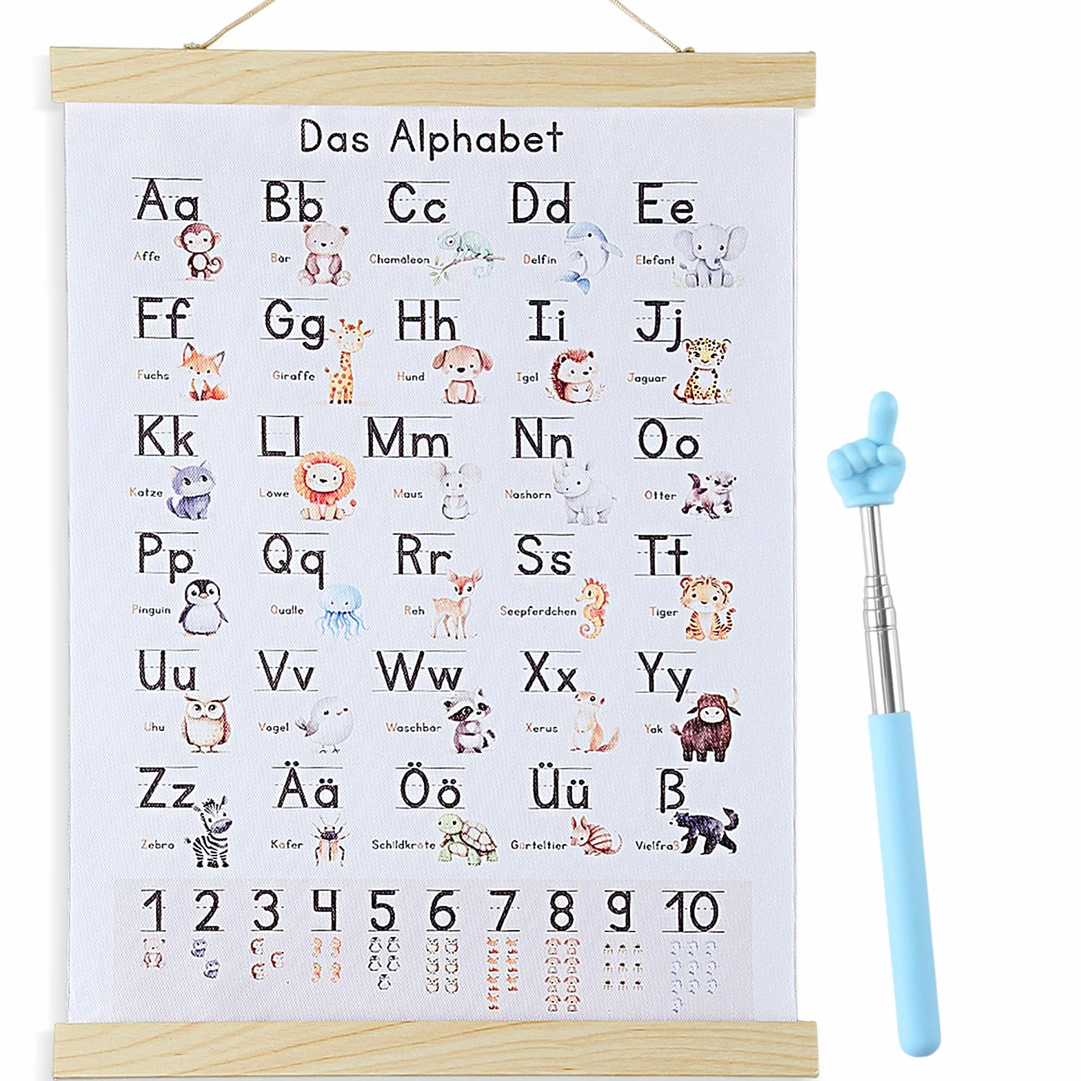 Affiche Alphabet Enfant 30x40 cm Poster A à Z avec Cadre et Bâton de Lecture