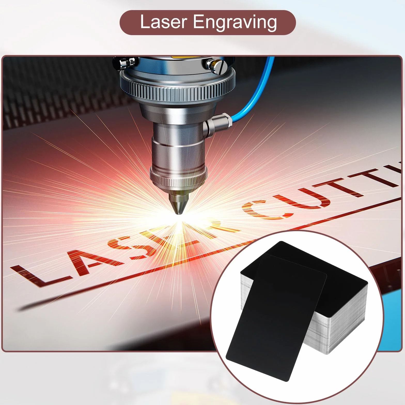 PATIKIL 200 Cartes Métal Business vierges 0,21 mm Épaisseur 3.4x2.1 pouce Aluminium Laser Gravure Noir