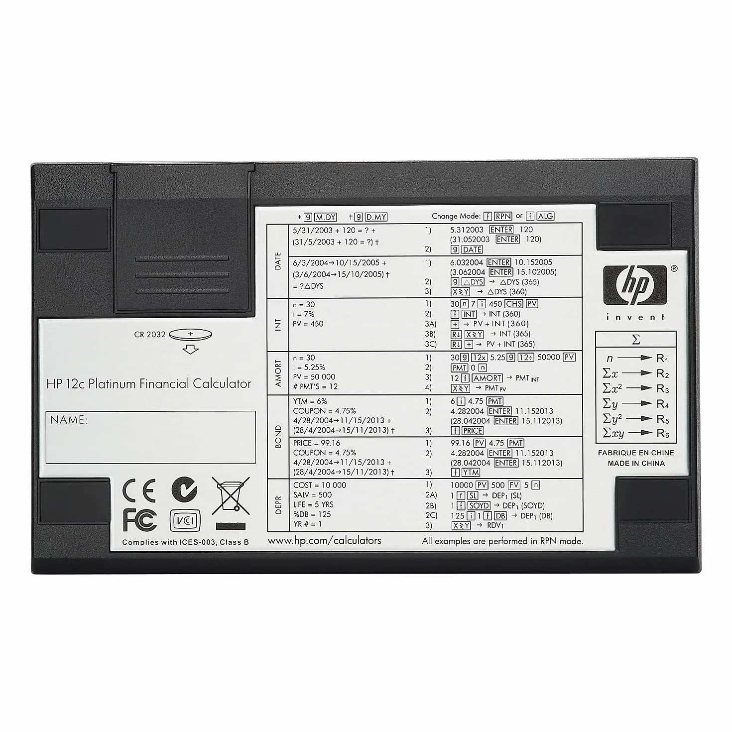 HP 12c Platinium Calculatrice Financière Noir