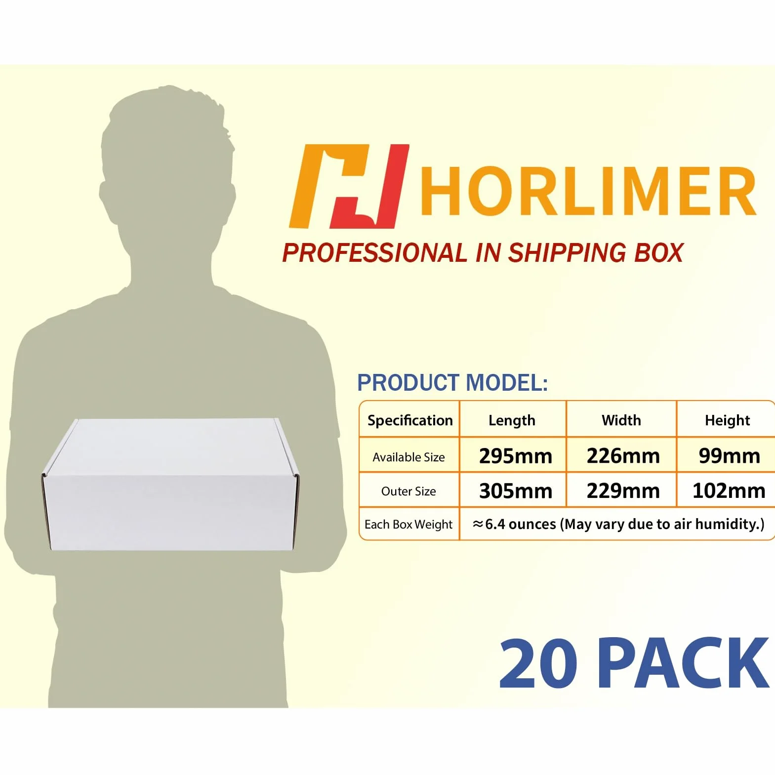 HORLIMER Carton Emballage 305x229x102 mm Lot de 20 Boîte d'Expédition Blanc