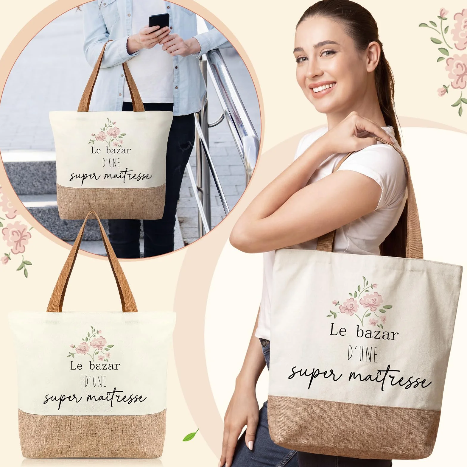 Sinmoe Cadeaux de Merci Maitresse Sac en Toile Porte-Clés Cahier Stylo Carte Enveloppe