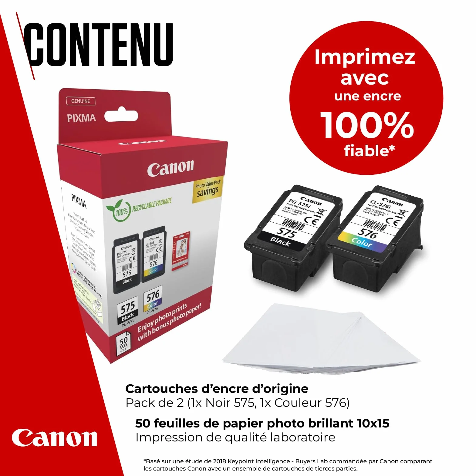Canon PG-575 CL-576 Lot de 2 Cartouches d'encre Authentiques Noir Couleur avec Papier Photo 4x6