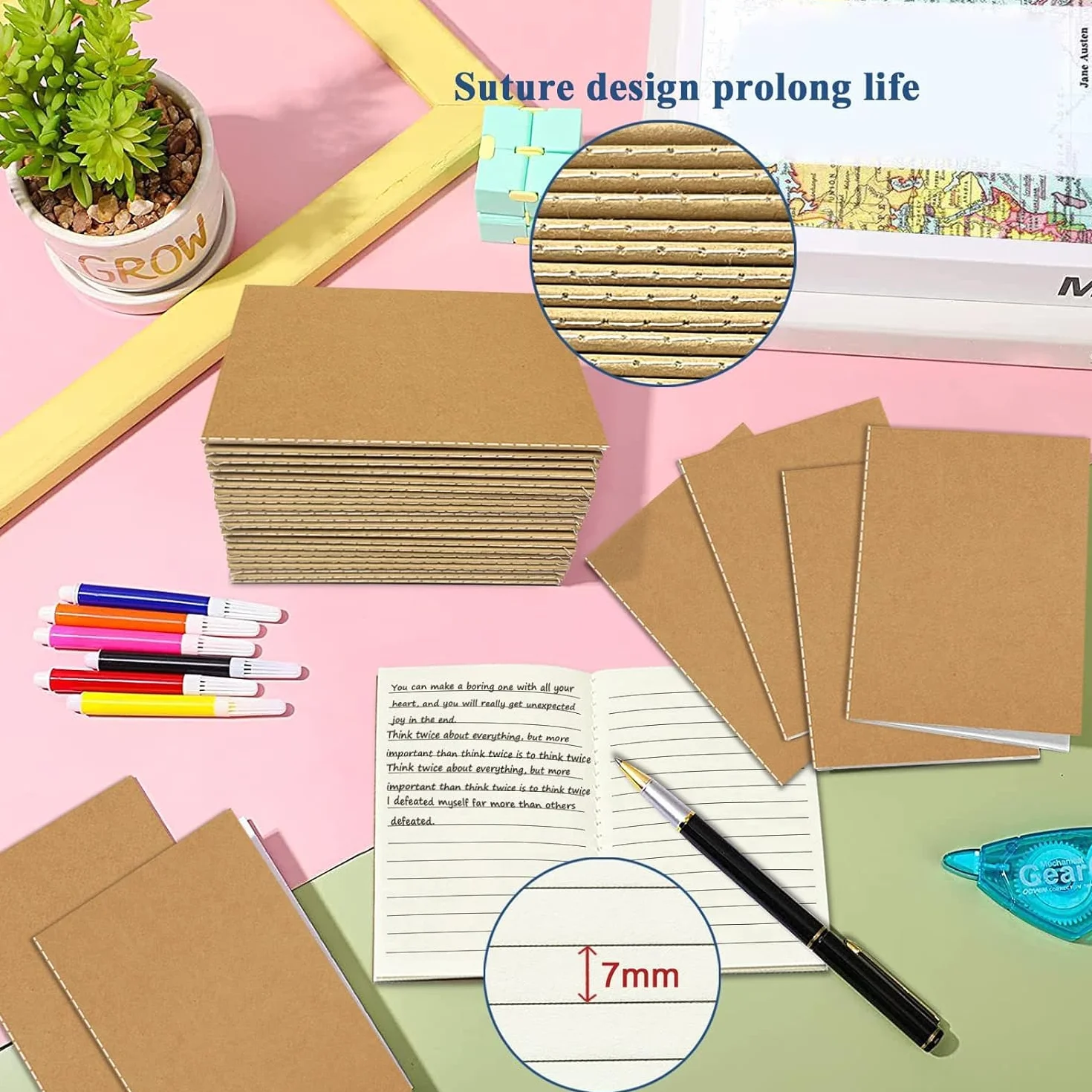 Lot de 24 Petit Carnet de Notes 13 x 9 cm Mini Bloc Note Couverture Kraft 36 Pages Ligné Brun
