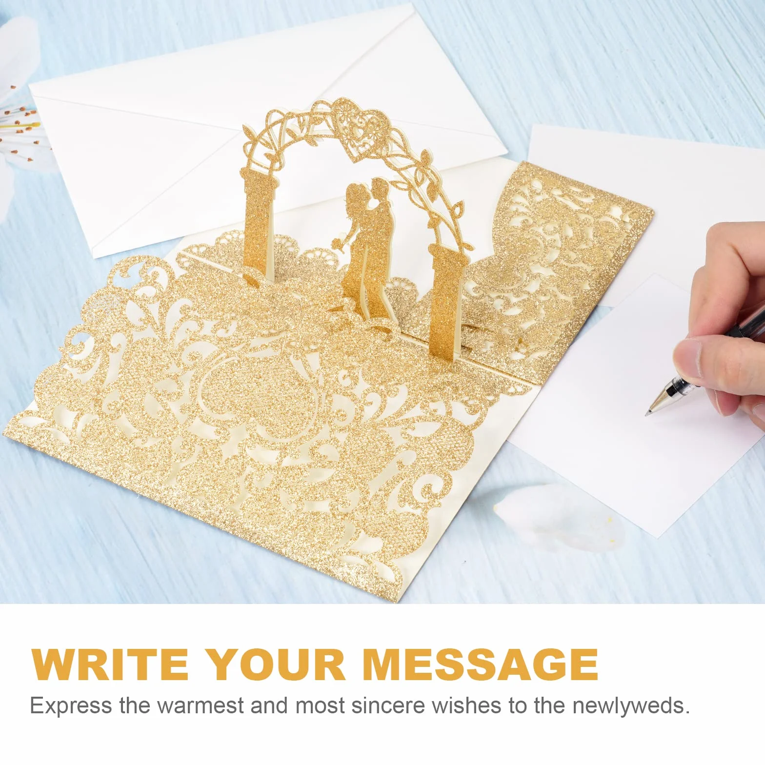 Vicloon Carte de Voeux 3D Pop-Up Mariage avec Enveloppe, Carte Anniversaire Félicitations pour Couple (Or)