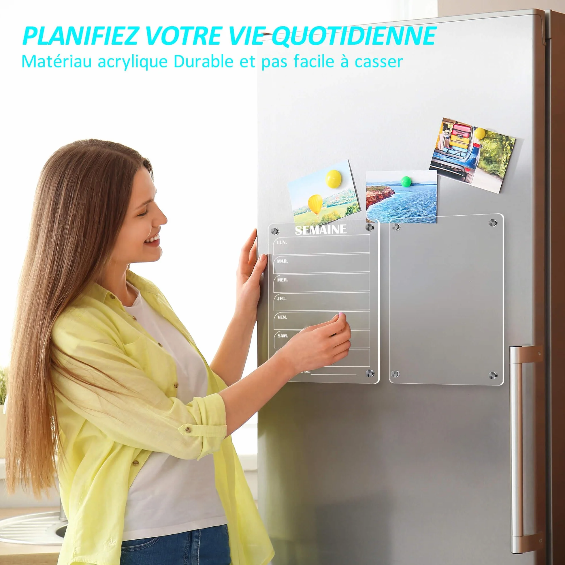 BIROYAL Lot de 2 Calendrier Magnetique Frigo 30x20 cm Acrylique Planning Semaine Planificateur Hebdomadaire