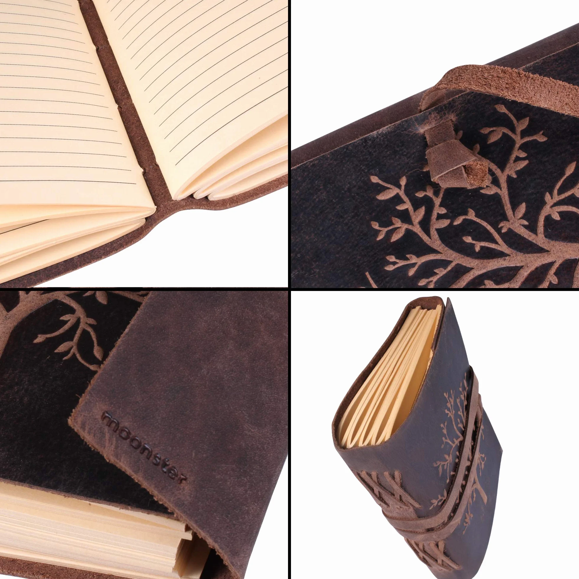 Moonster Carnet de Notes Ligné en Cuir 20 x 15 cm 400 Pages Arbre de Vie en Relief Journal Intime
