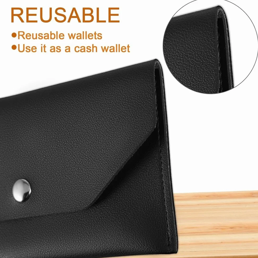 PU Enveloppes de Trésorerie en Cuir, Portefeuille d'Argent Imperméable Réutilisable, Noir