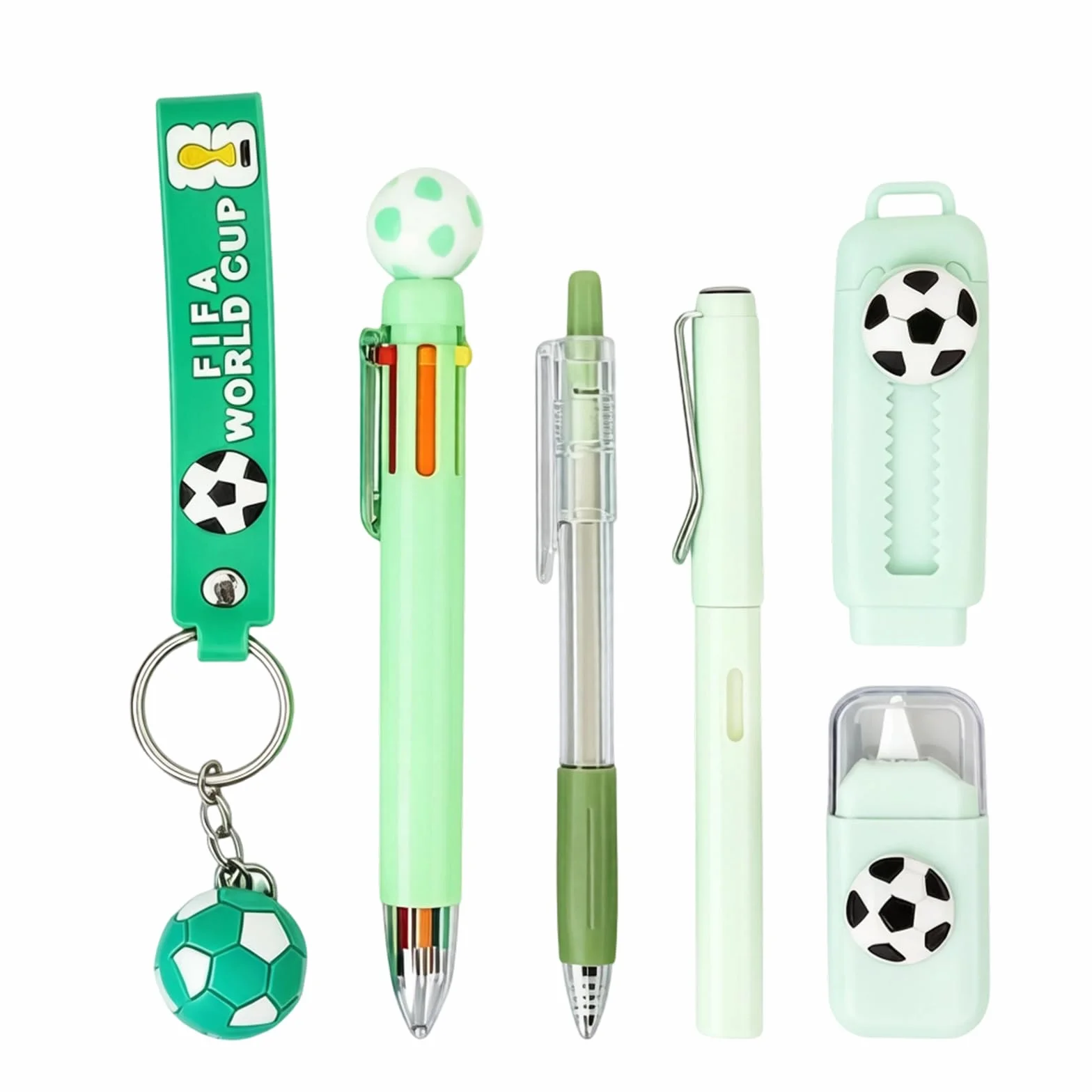 Set de papeterie thème foot 6 pièces avec stylo crayon gomme correcteur porte-clés cadeau enfant