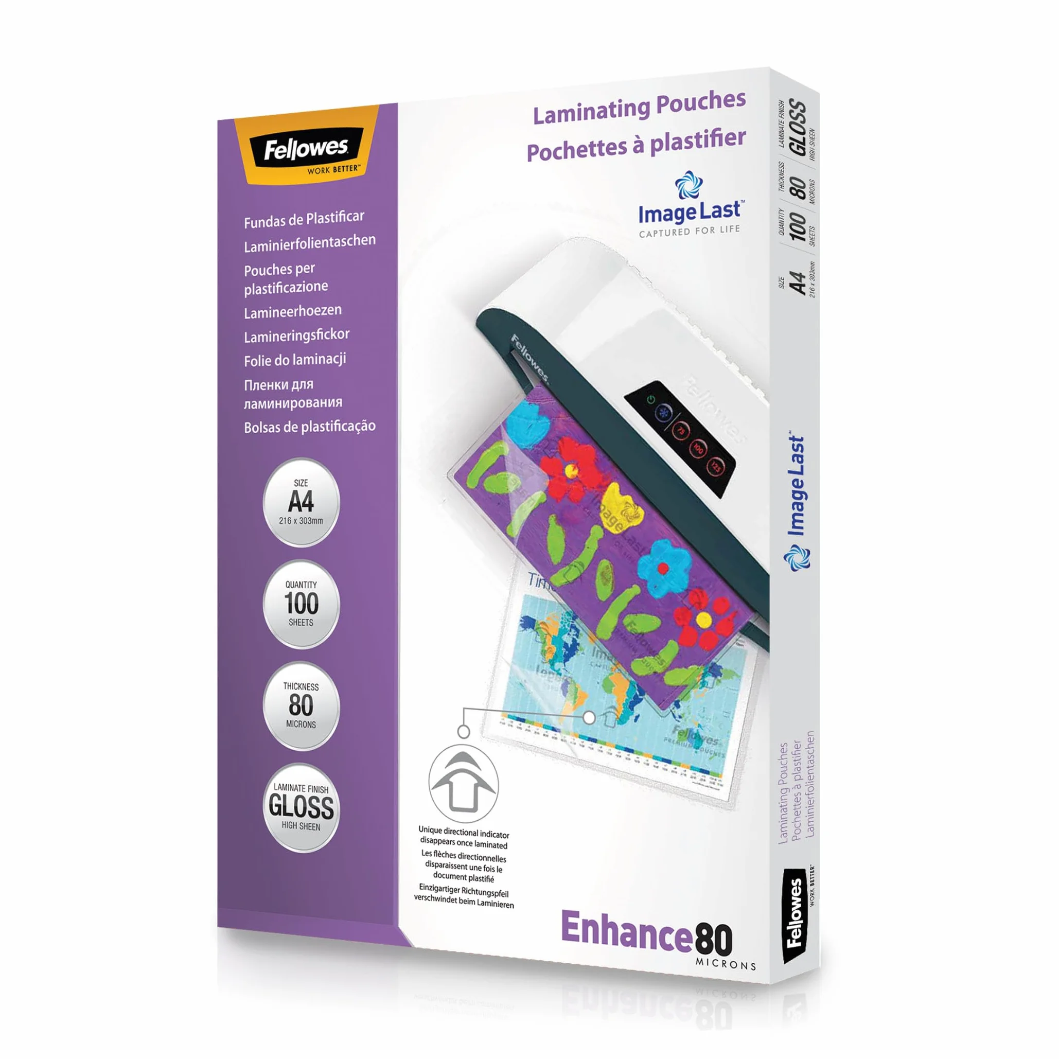 Fellowes Pochette De Plastification A4 80 microns Pack 100 Feuilles Plastifieuse Technologie ImageLast Finition Brillante