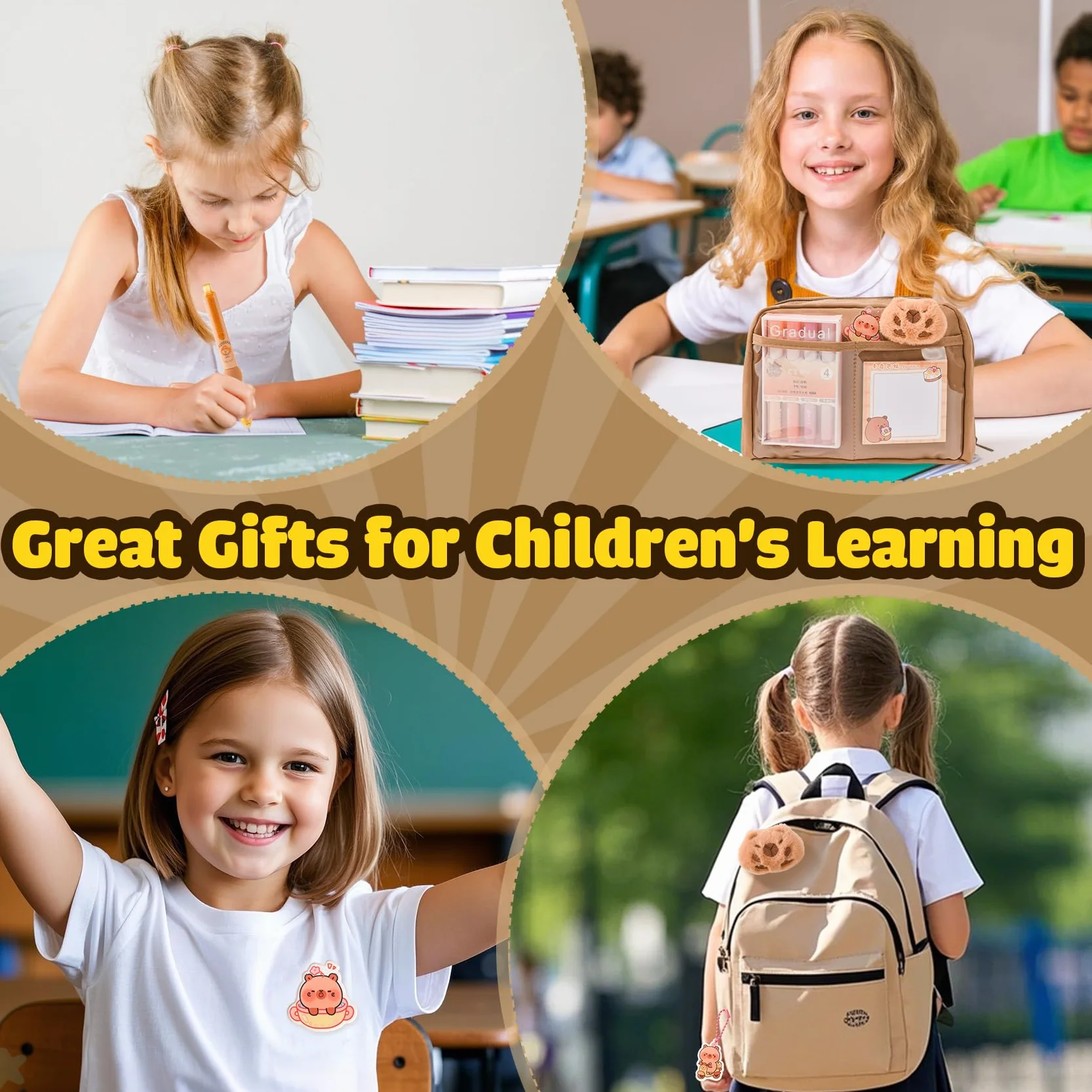 Kit de Fournitures Scolaires Capybara avec Trousse – Set Cadeau pour Enfants, Stylos, Règles