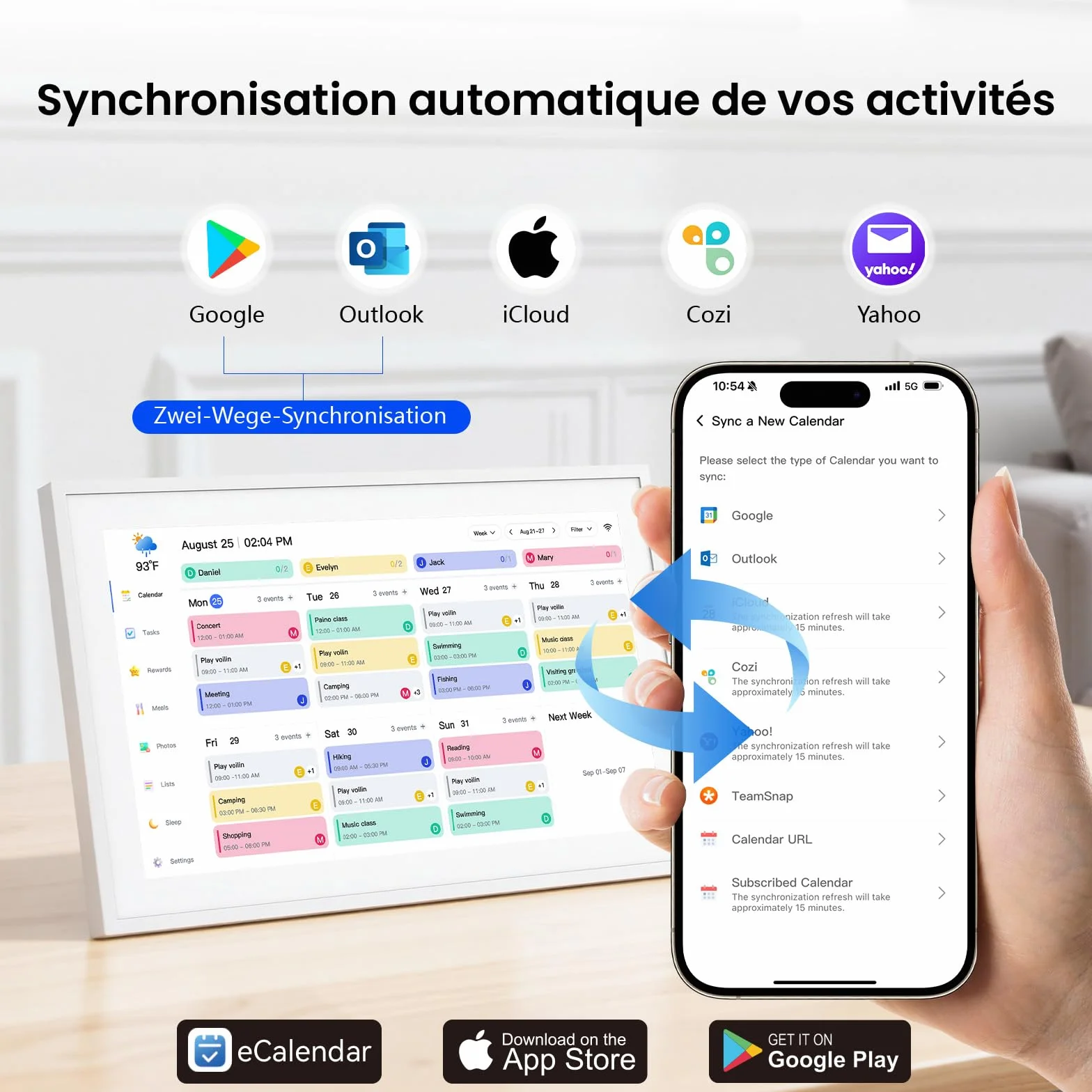NEWYES Calendrier Numérique Mural 15 Pouces 2026 Semainier Sync Wi-Fi Tableau Récompense Enfant Cadre Photo Numérique Écran Tactile Intelligent