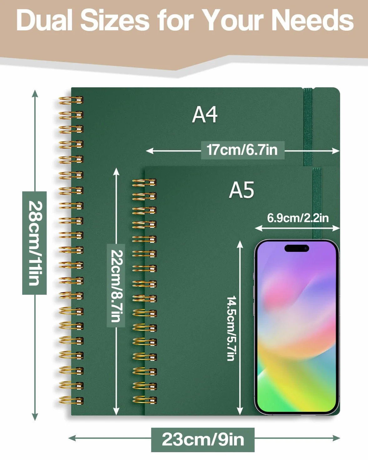 Carnet A5 avec Intercalaires Papier 100GSM Anti-Déversement 300 Pages Couverture Rigide PVC Spirale