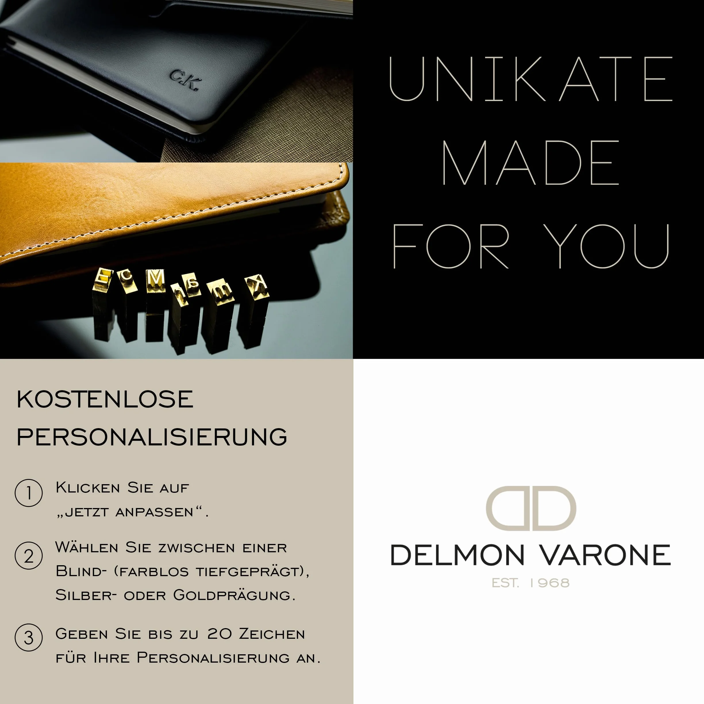 DELMON VARONE Répertoire d'adresses DIN A6 personnalisable Carnet d'adresses cuir index A-Z