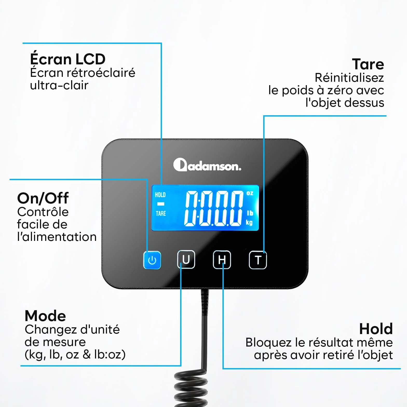 Balance Colis Électronique 300 kg Professionnelle Industrielle avec Hold/Tare Argent Pile Câble Inclus