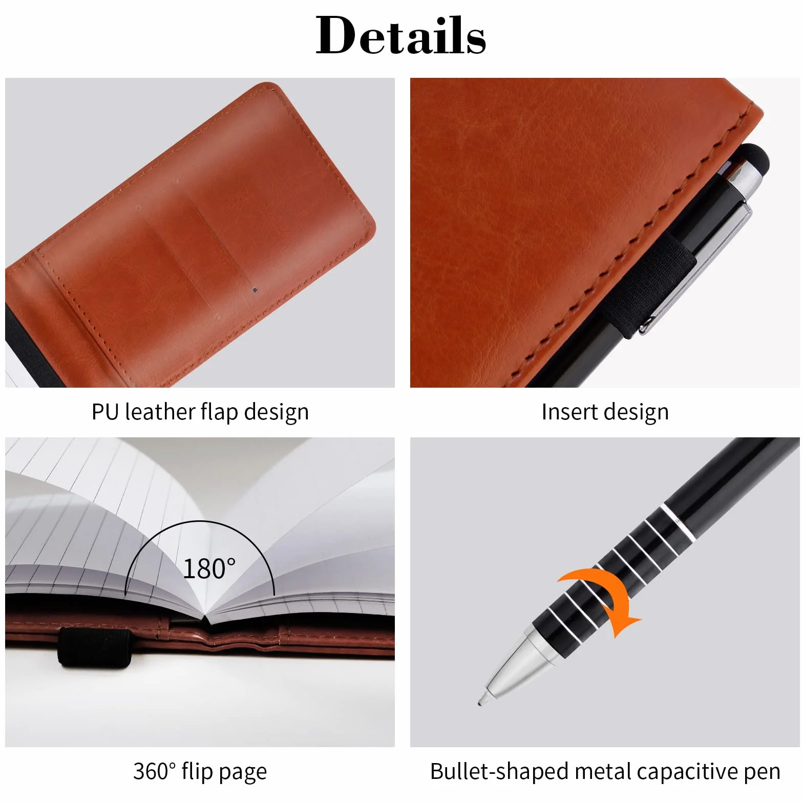 Mini Bloc Note de Poche A7 Carnet de Notes en Cuir PU avec Stylo, 50 Papiers Lignés pour École Bureau (Brun)