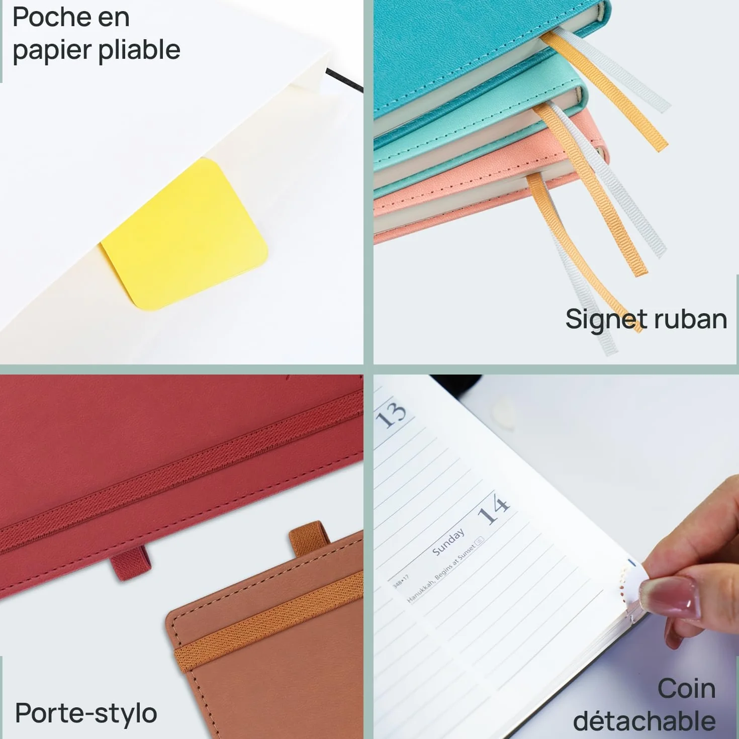 POPRUN Agenda de Poche 2026-2027 Semainier 16,5 x 9 cm 17 Mois Couverture Rigide PU Cuir Noir