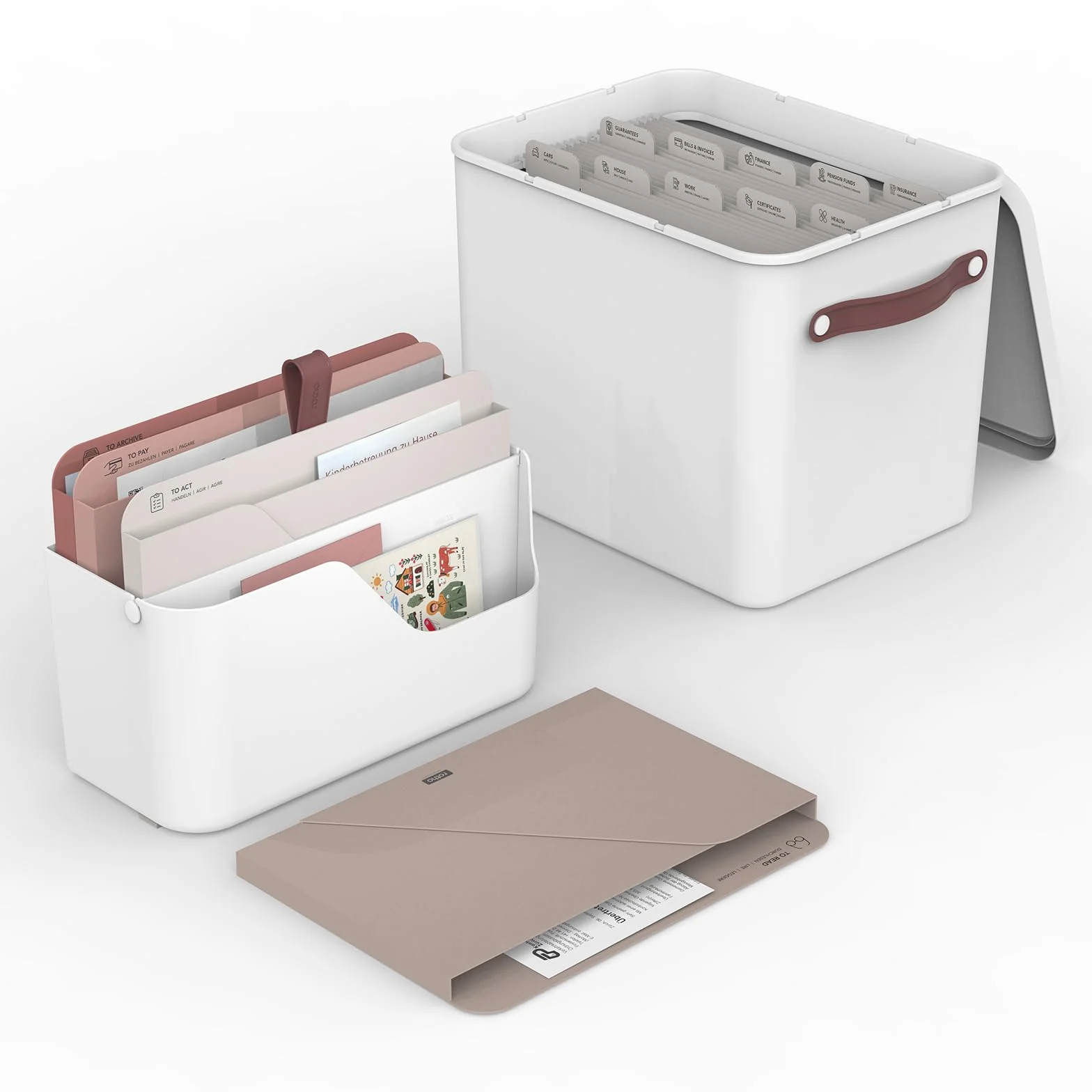 Rotho MyPaper Plus Organiseur de documents en plastique PP sans BPA blanc/rouge 36,4 x 16,8 x 31,7 cm
