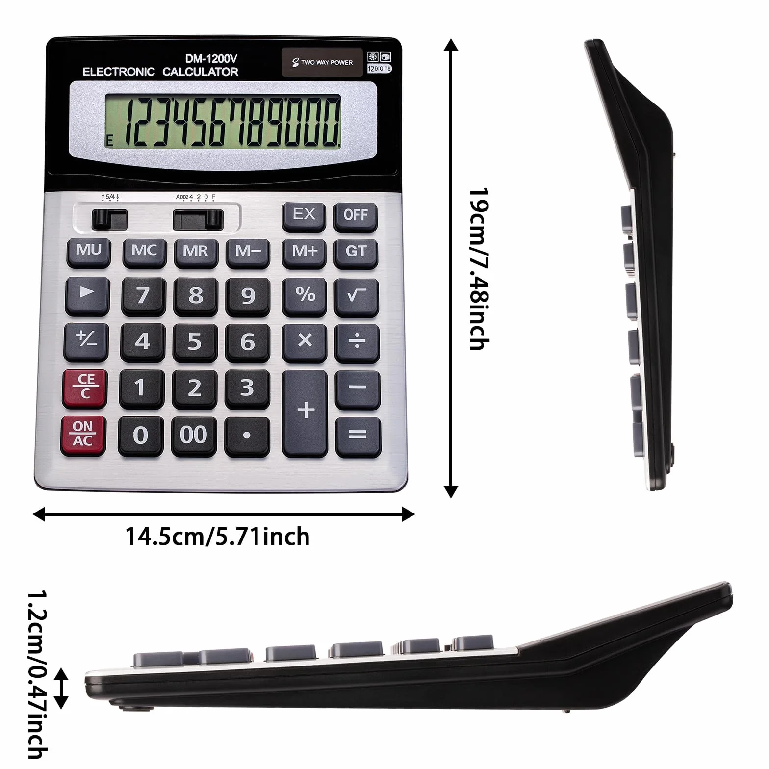 Calculatrice de bureau 12 chiffres grand écran LCD double énergie solaire et batterie YE1200V