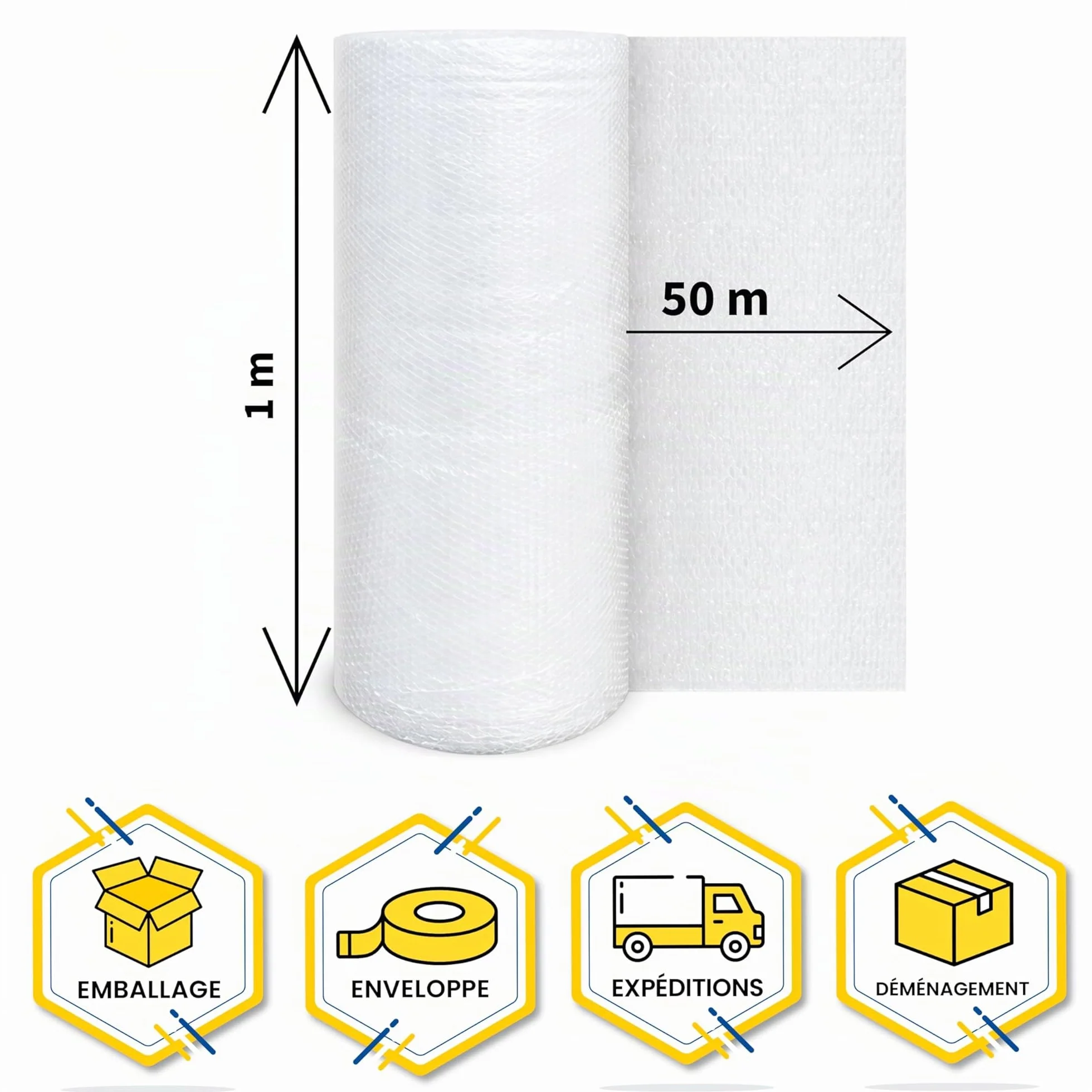 Rouleau de papier bulle 100 cm x 50 m pour emballage et déménagement