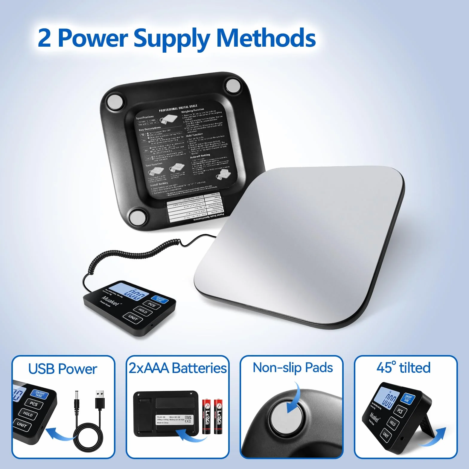 Balance Colis Numérique 200kg/10g, Pèse Colis Portable avec Fonction Hold/Tare, Écran LCD pour Bagage Maison Poste