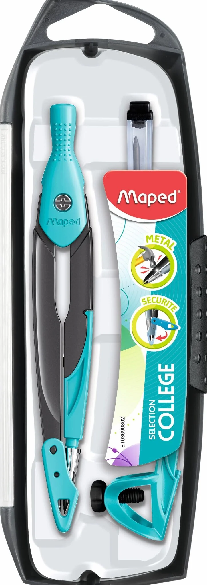 Maped Compas Métal Open Mine Coffret 3 Pièces Sécurité Protège Pointe Sèche et Mine Accessoires Interchangeables