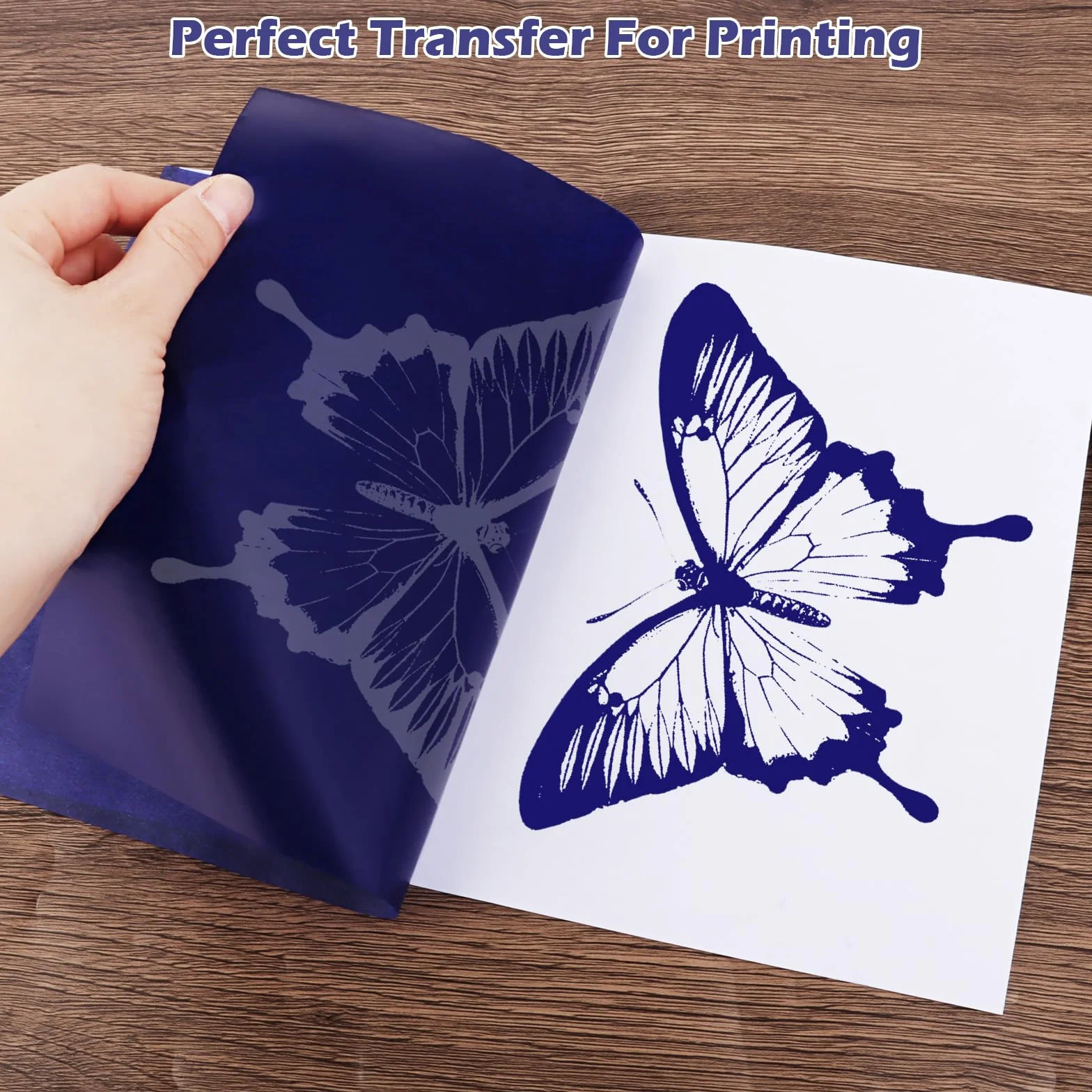 Papier Carbone Bleu A4, Feuilles de Transfert de Carbone pour Papier et Bois, 100 Pièces