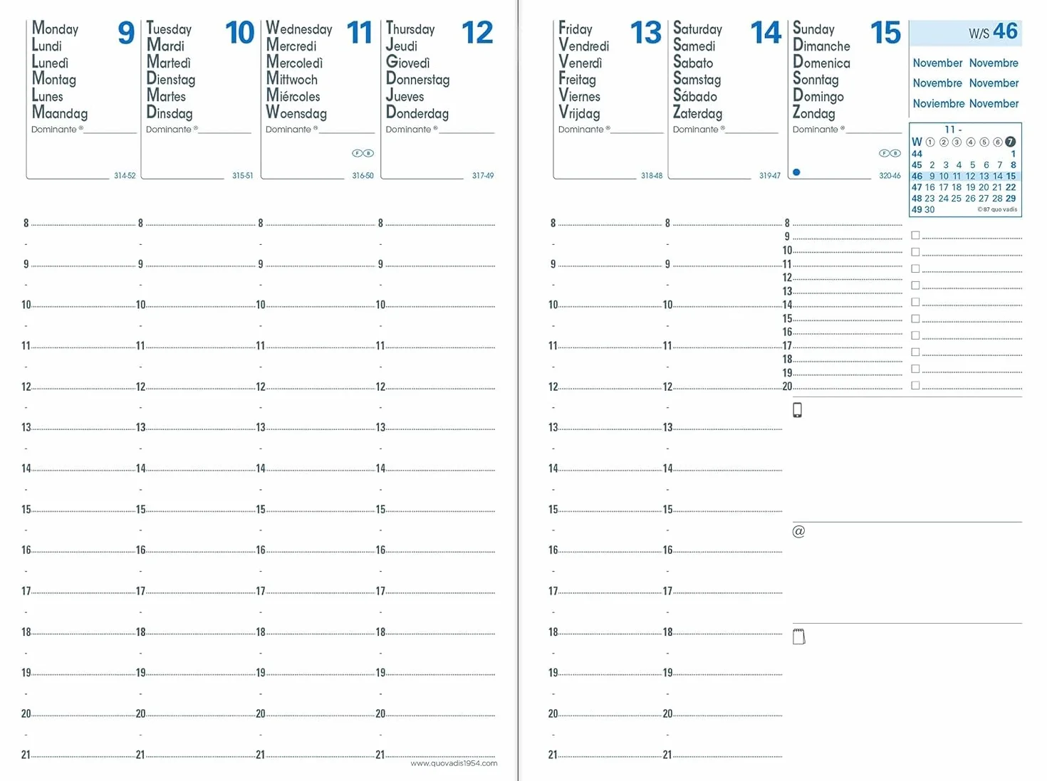 Quo Vadis Recharge Agenda Universitaire Semainier Ecologique 10 x 15 cm Août 2026 Août 2027 Multilingue 6 langues