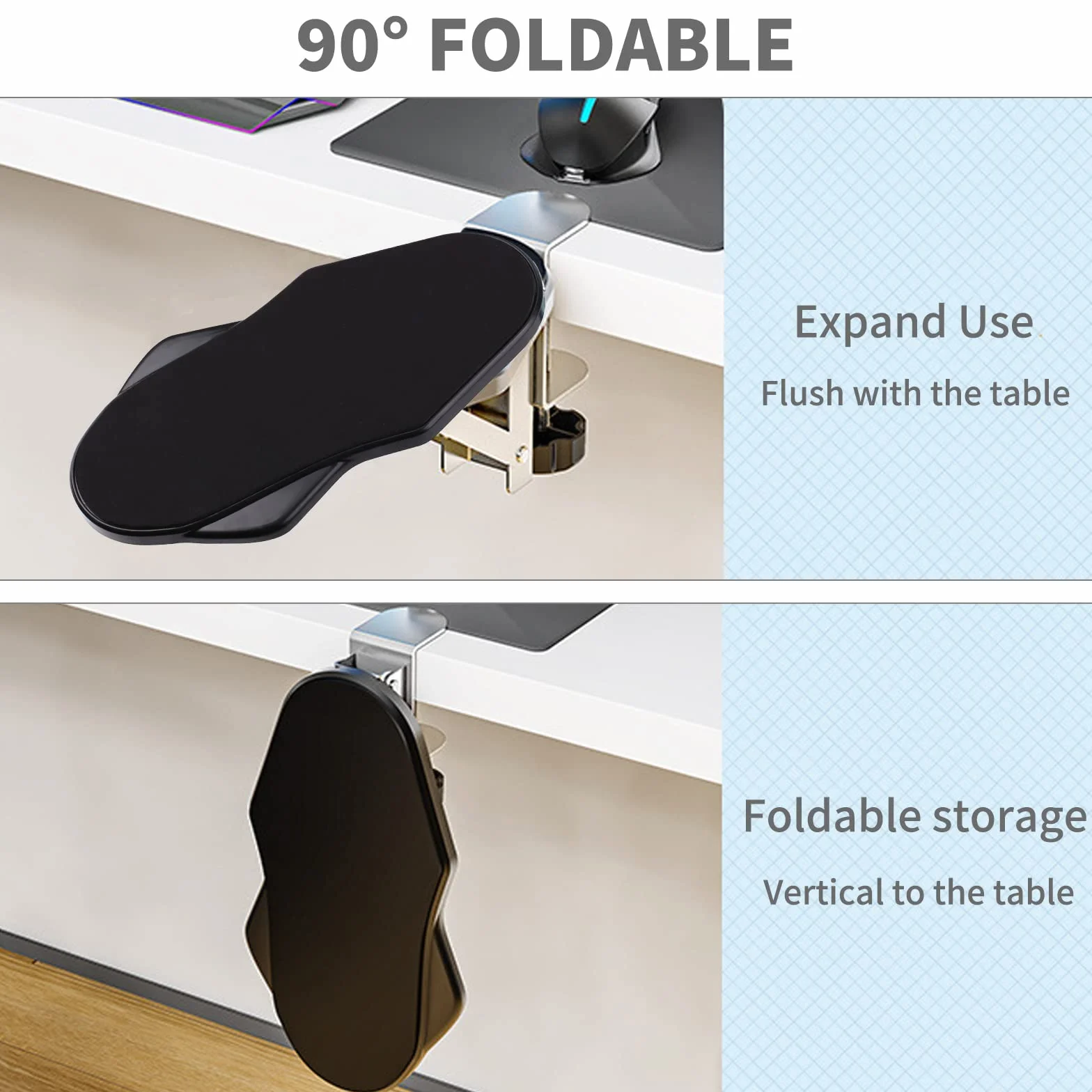 Repose Bras Ergonomique Bureau, Support Repose-poignet Rotatif 180°, Coude Support Extension Réglable Ordinateur Noir