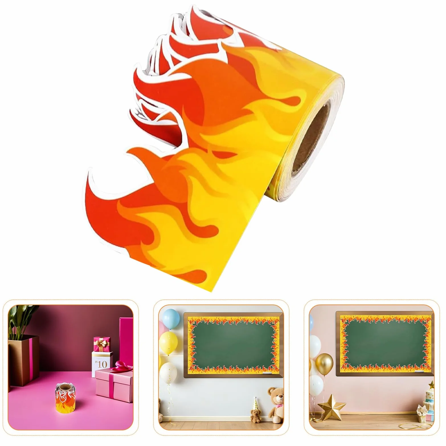 ABOOFAN Autocollants de Bordure pour Tableau d'Affichage en Papier Rouge et Orange 7,5 cm x 10 m