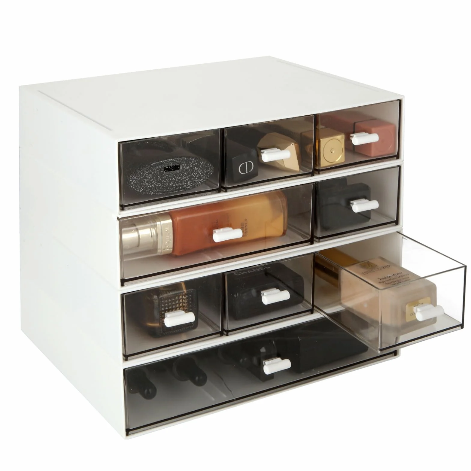 Organiseur de bureau empilable 9 tiroirs 4 niveaux rangement plastique blanc maquillage bijoux fournitures stylos