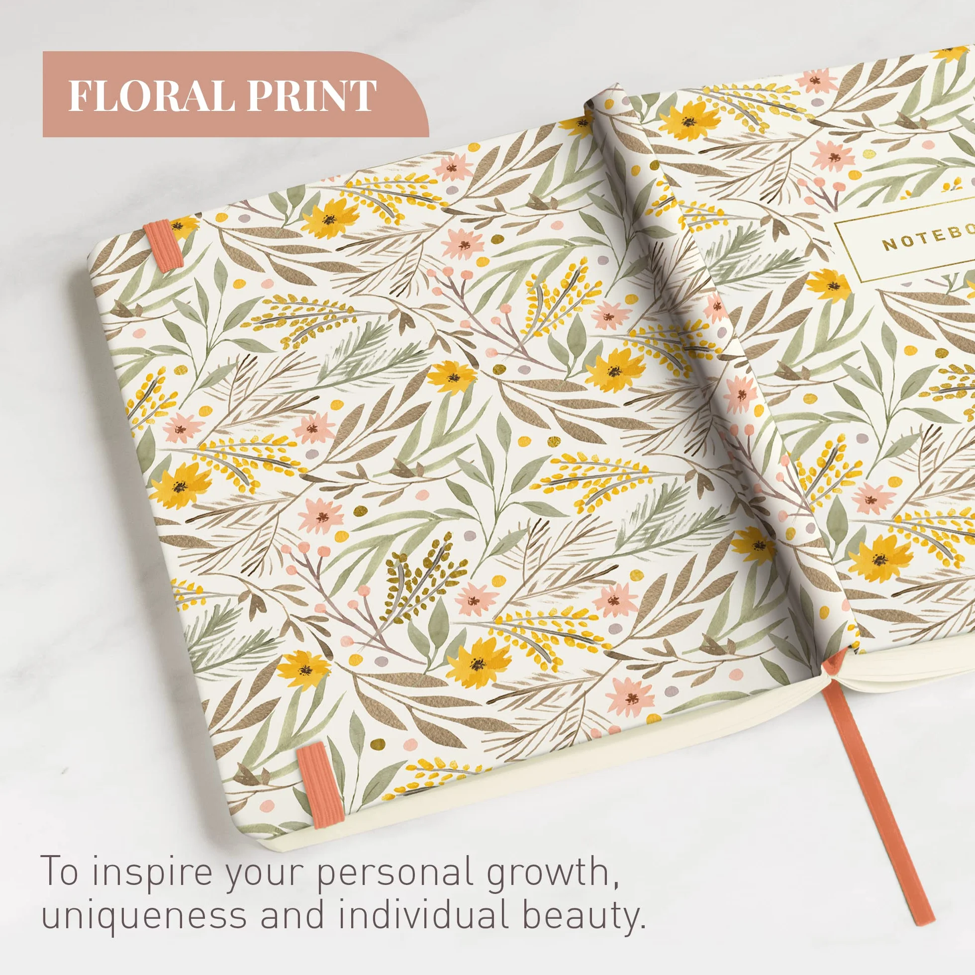 Carnet Rileys & Co Journal ligné 20,3 x 15,2 cm Couverture en feuille d'or 240 pages Couverture rigide Floral