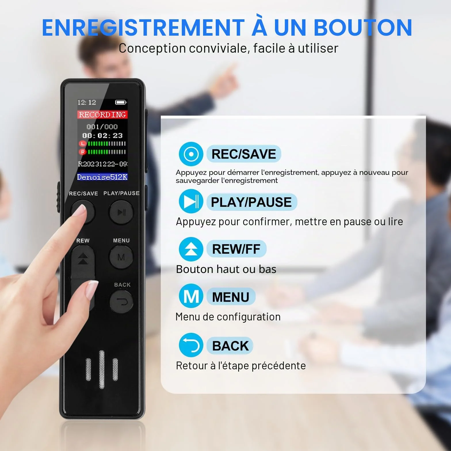 Enregistreur vocal numérique COVVY 64 Go portable avec lecture HD pour entretien cours réunion