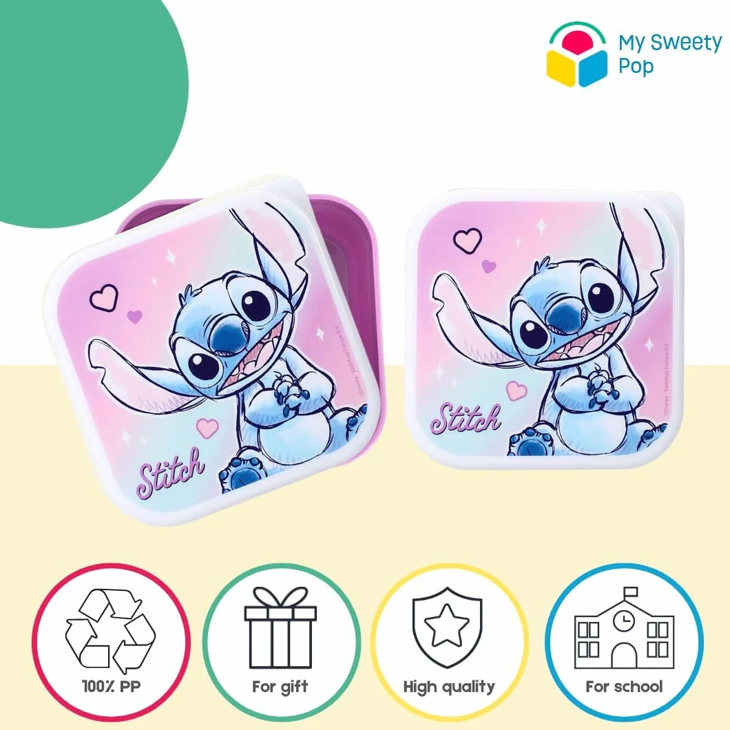 Lunch box Stitch 11,5 cm Violet/Bleu/Rose Lot de 3 pour enfant