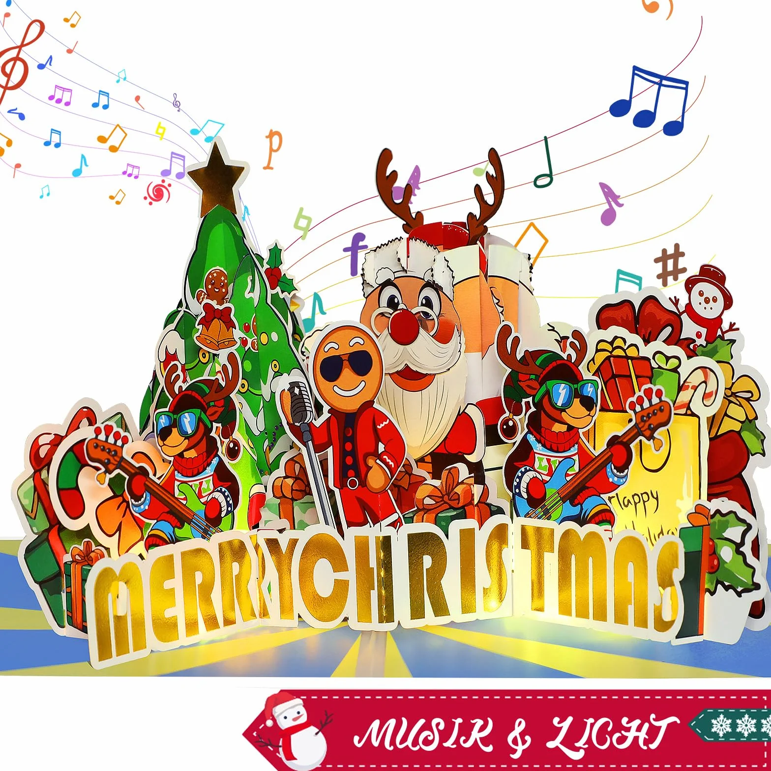 Carte de Noël pop-up 3D avec musique et lumière