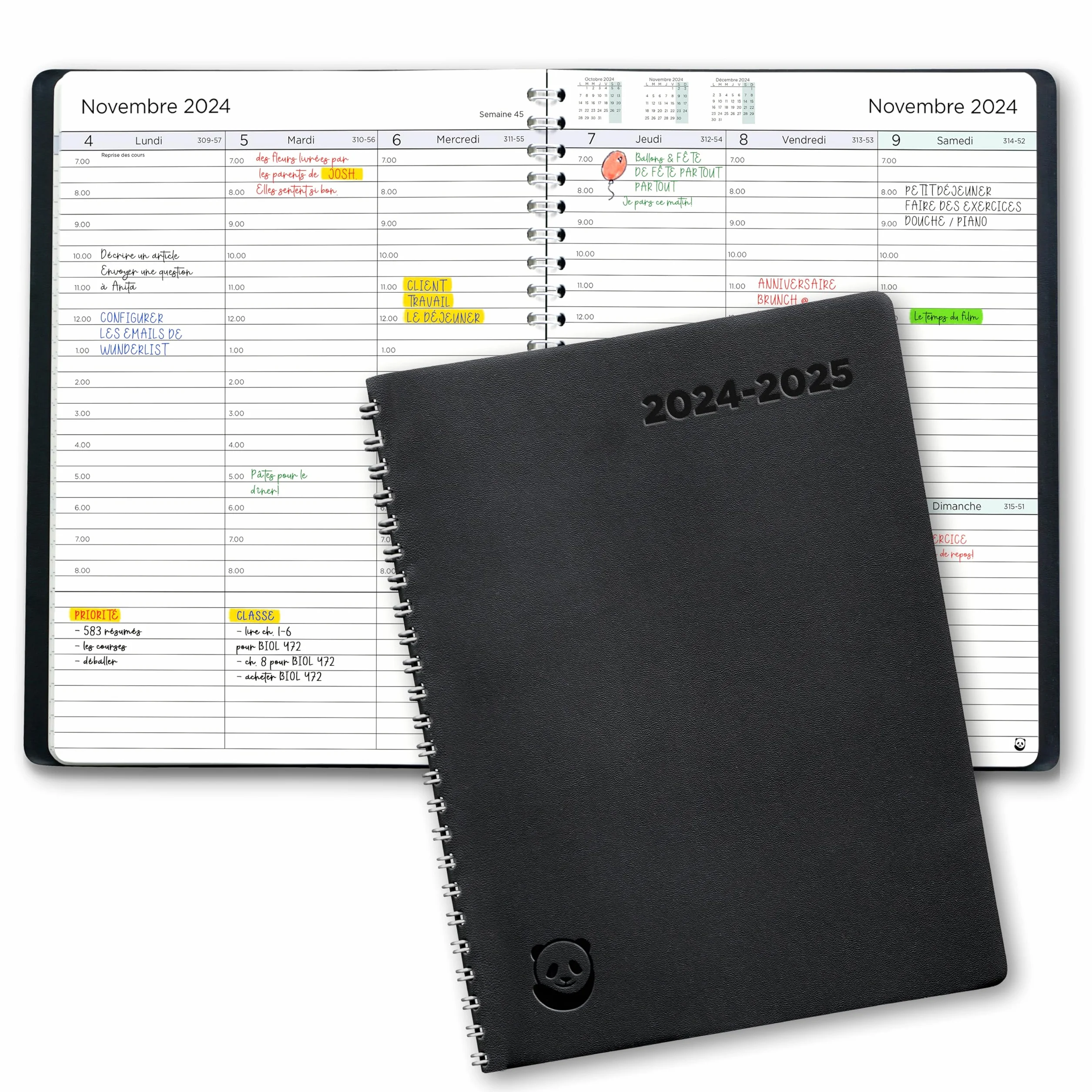 SmartPanda Agenda 2024-2025 Semainier A5 Couverture Souple Français