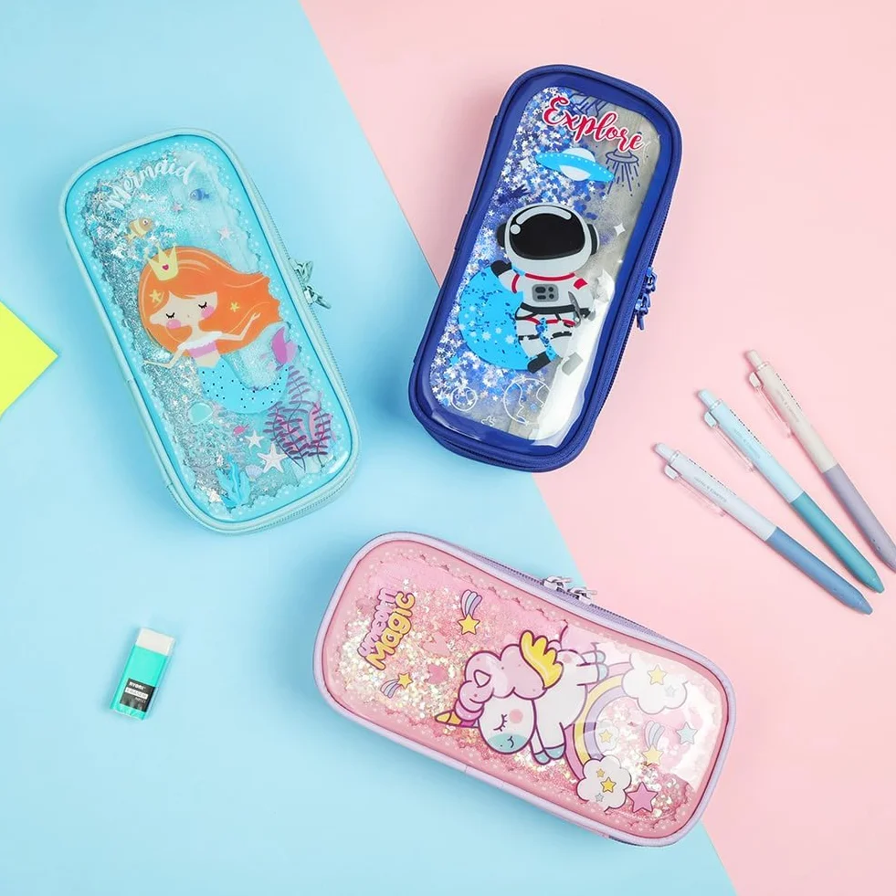 OFFCUP Trousse à Crayons Pliable Grande Capacité 2 Compartiments Motif Dessin Animé Fournitures Scolaire